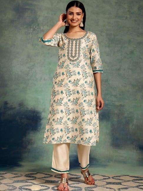 libas beige printed kurta palazzo set