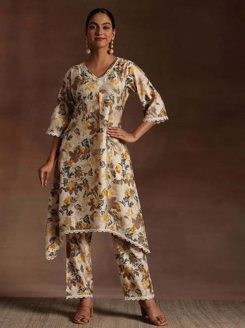 libas beige printed kurta pant set