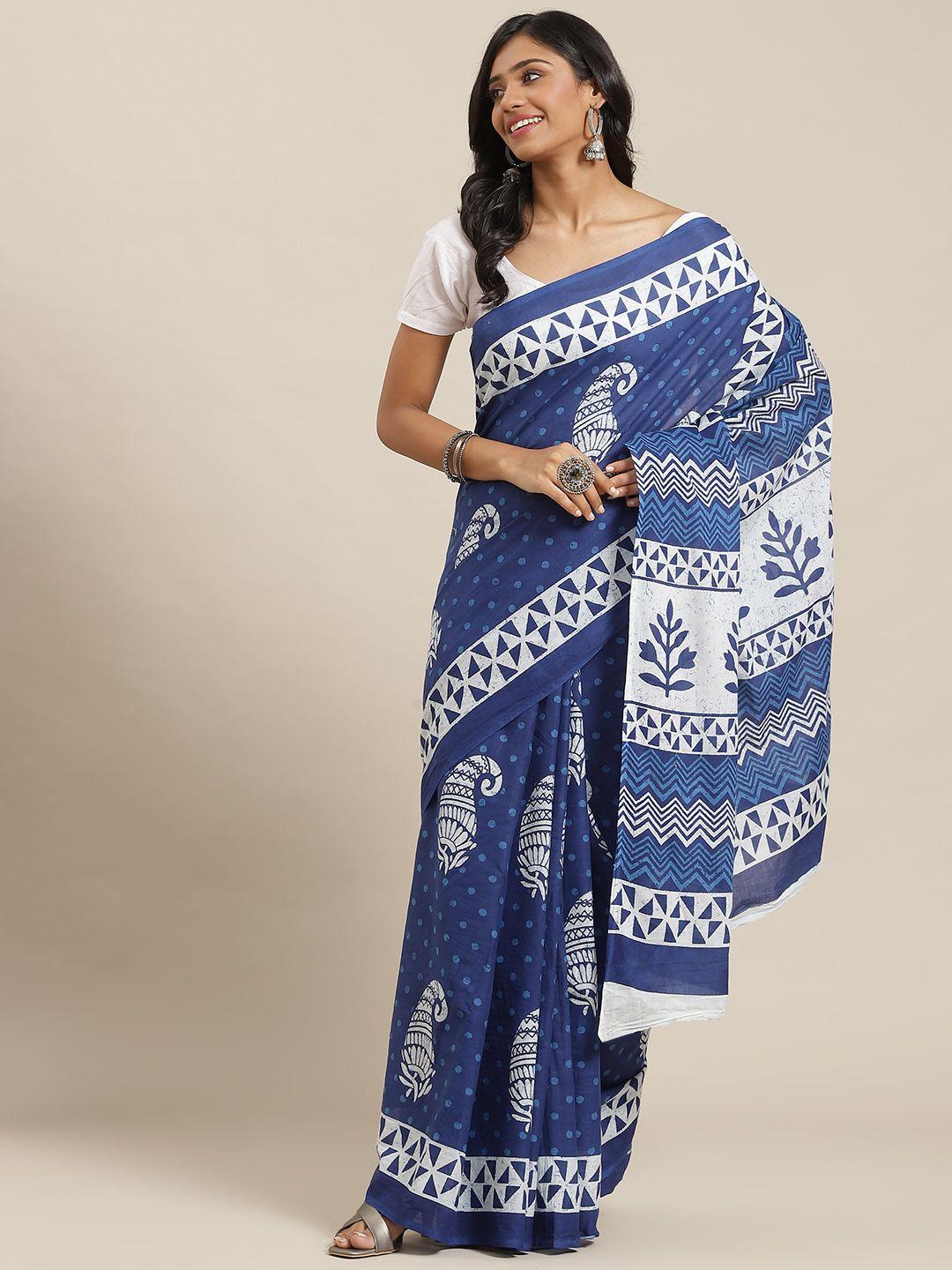 libas blue paisley pure cotton saree