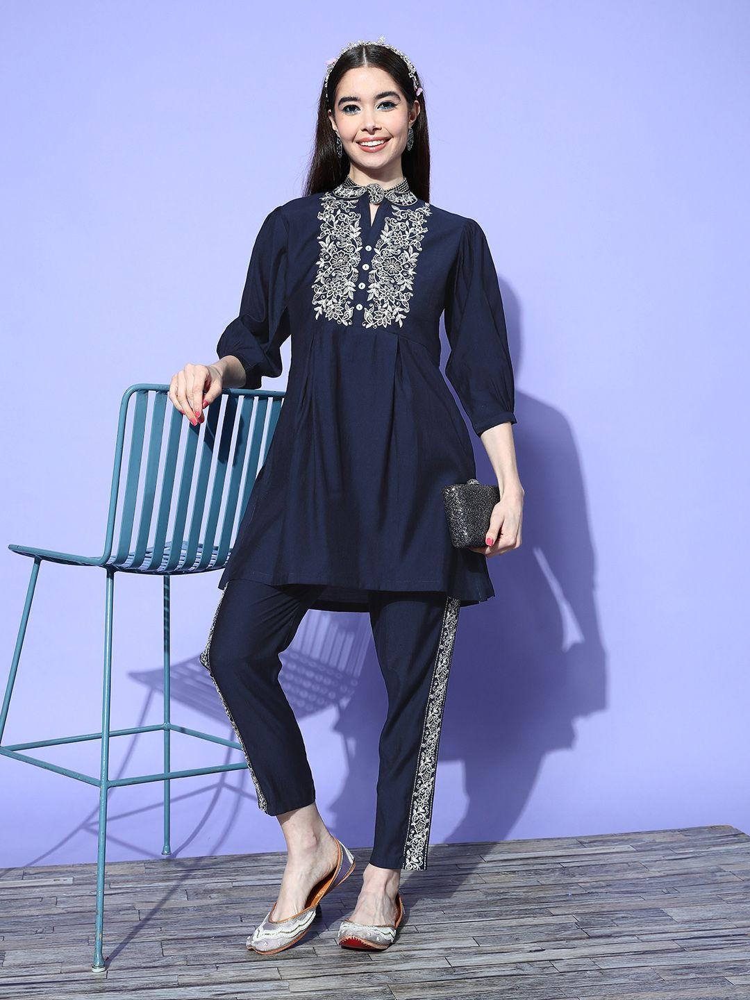 libas embellished mandarin collar tunic with trousers