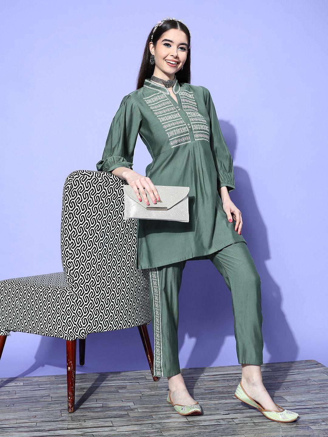 libas embellished mandarin collar tunic with trousers