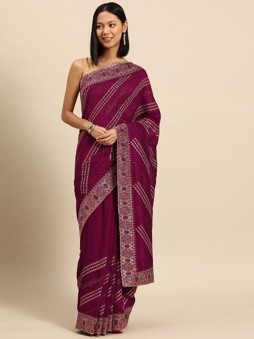 libas embellished mukaish silk blend saree