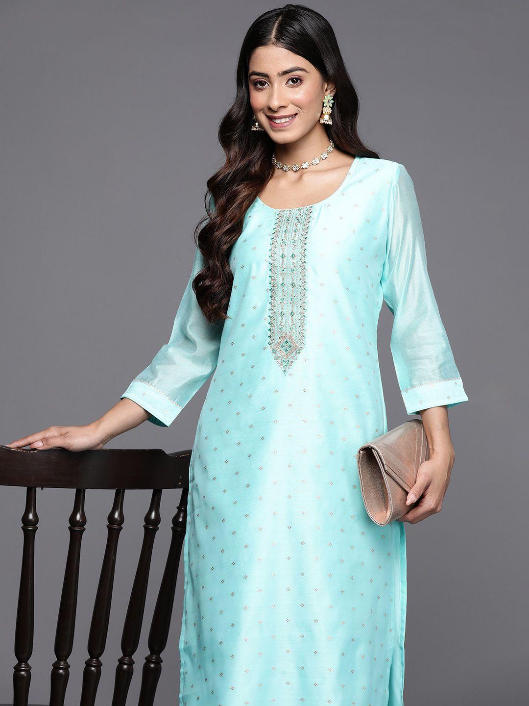 libas embellished zari pastel chanderi silk kurta