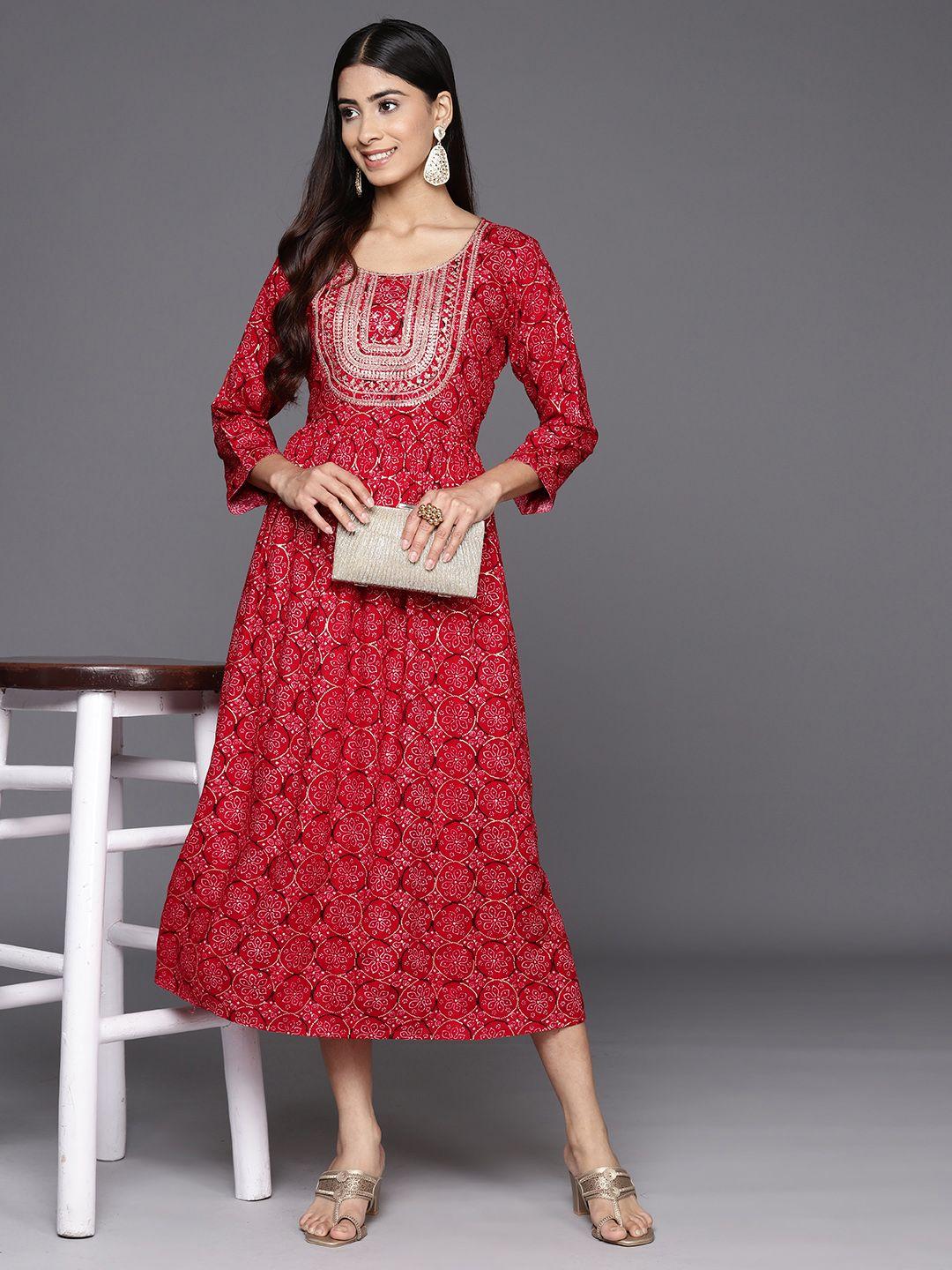 libas ethnic motifs embellished fit & flare midi ethnic dress