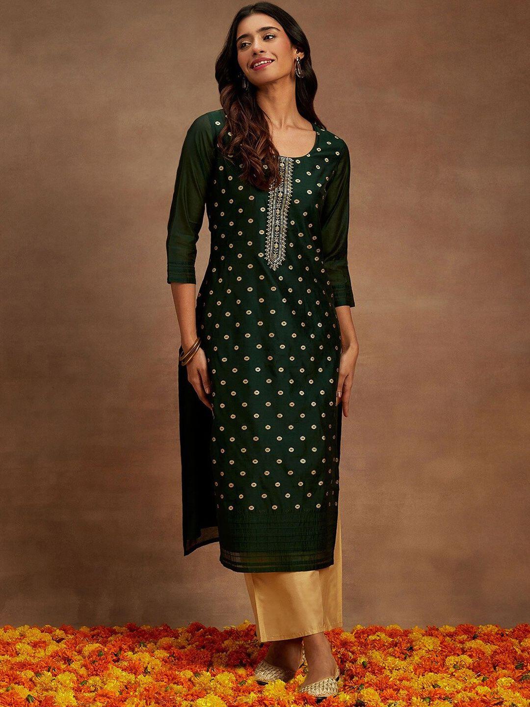 libas ethnic motifs embroidered chanderi silk straight kurta