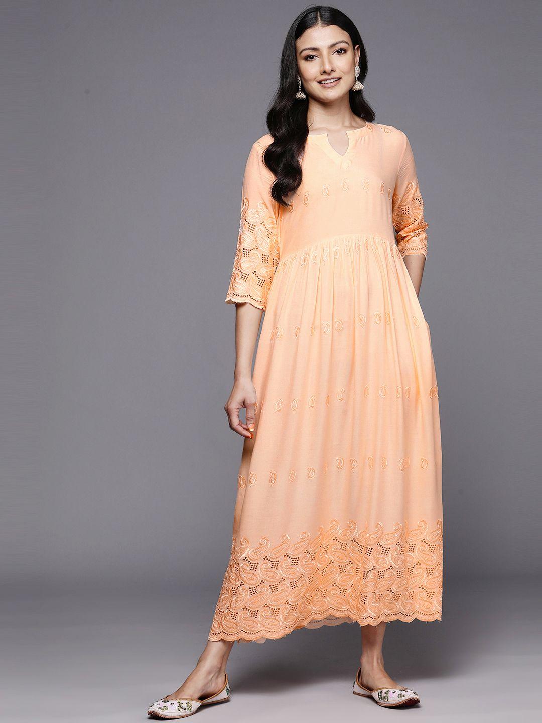 libas ethnic motifs embroidered keyhole neck maxi ethnic dress