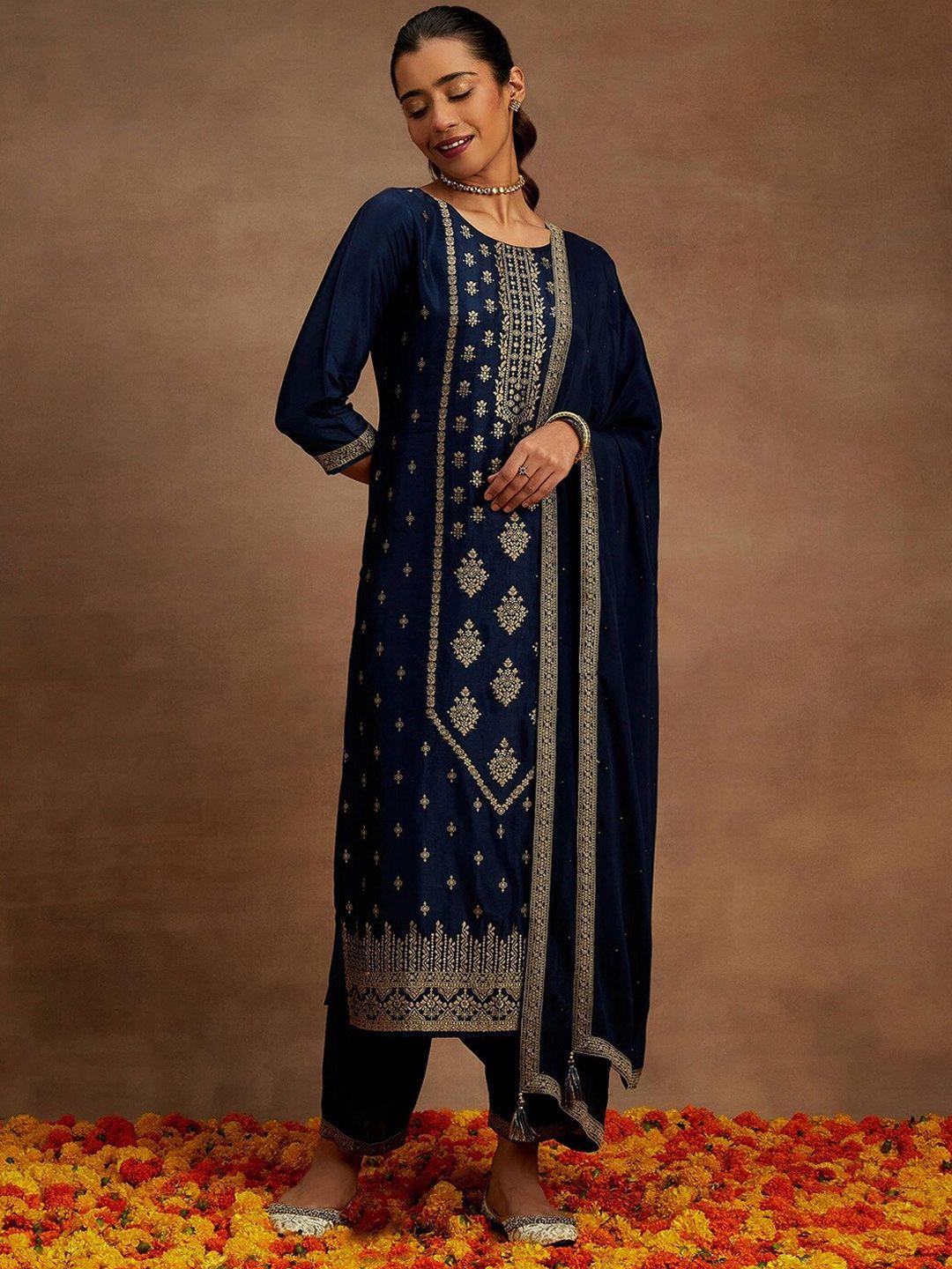 libas ethnic motifs embroidered kurta with trousers & with dupatta