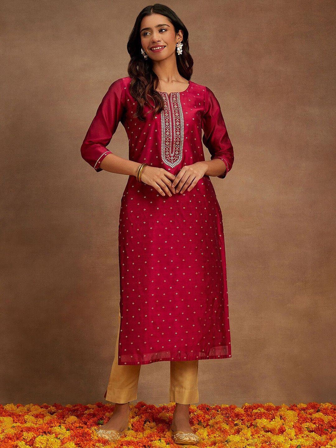 libas ethnic motifs embroidered thread work chanderi silk kurta