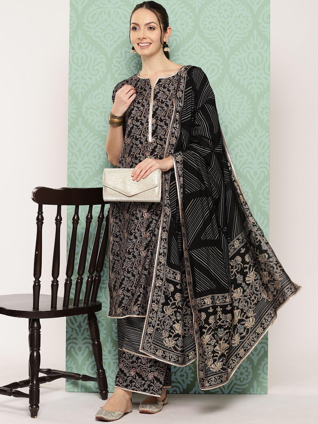 libas ethnic motifs printed gotta patti detail straight kurta with palazzos & dupatta