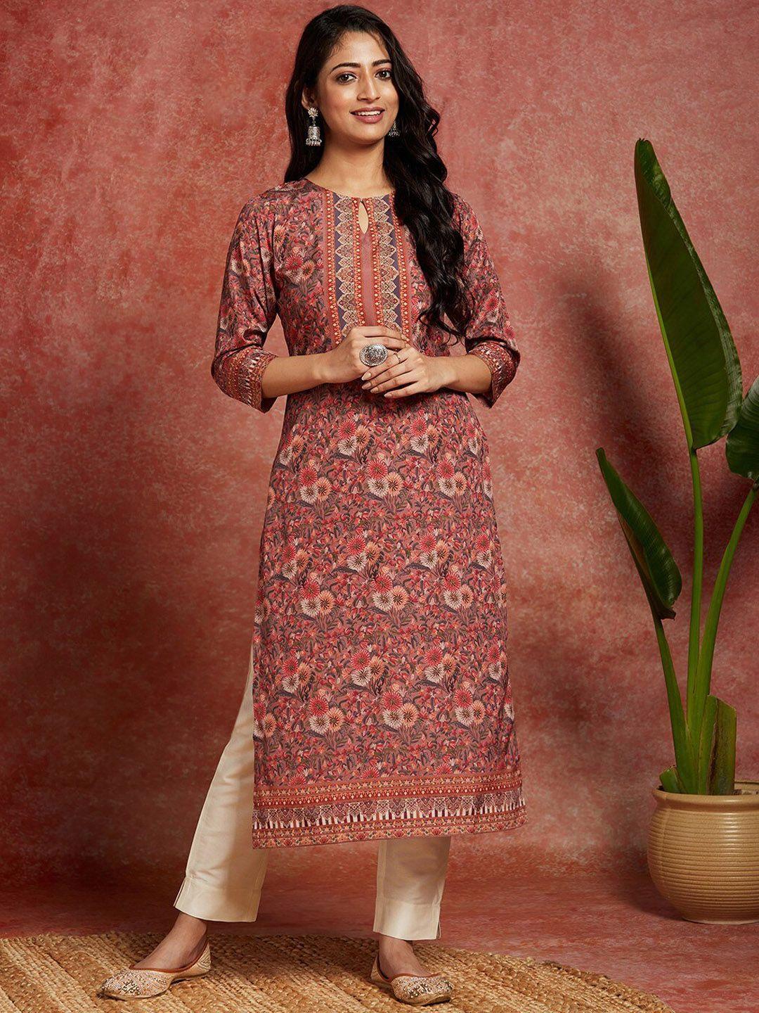 libas ethnic motifs printed keyhole neck straight kurta