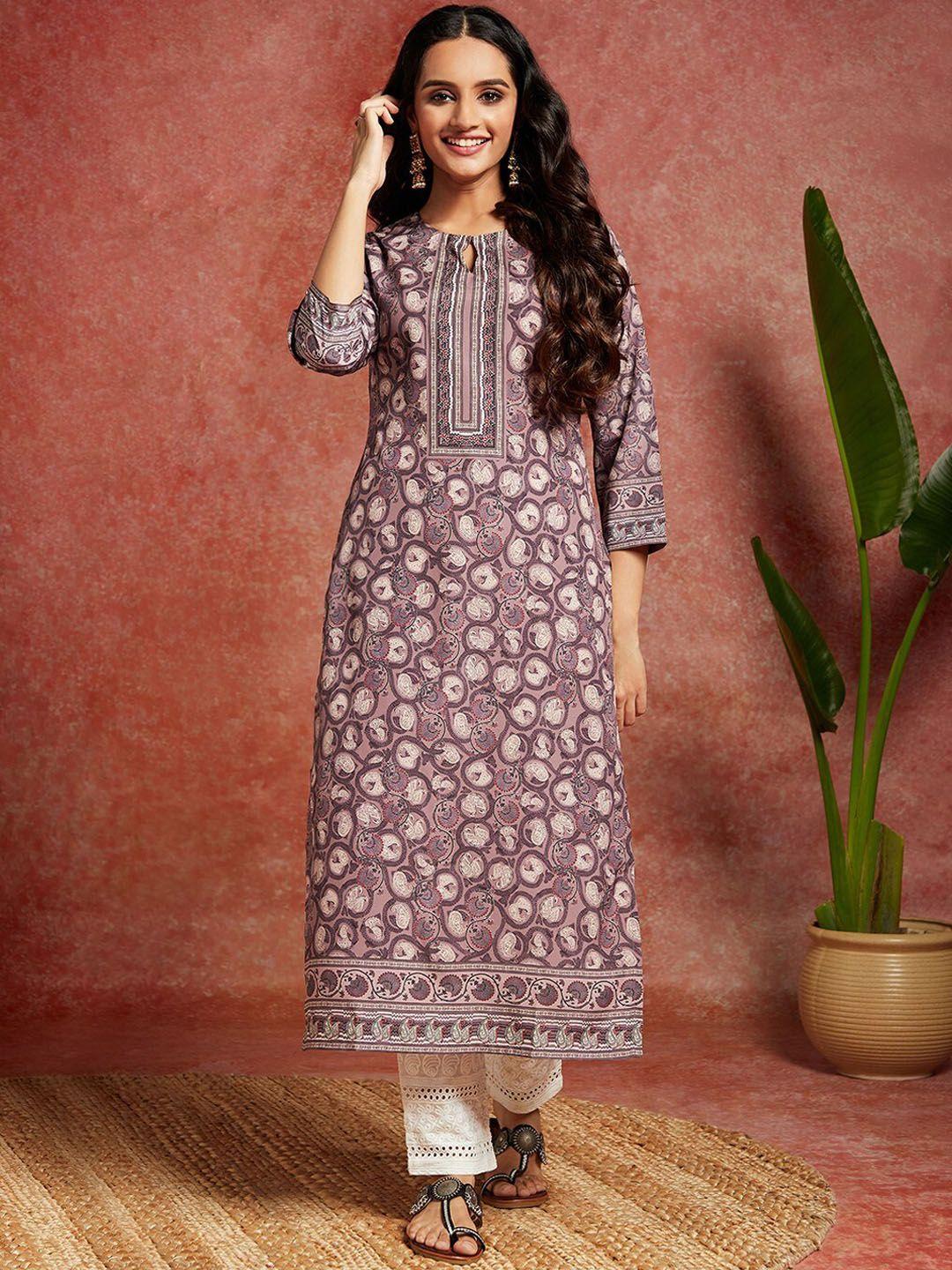 libas ethnic motifs printed keyhole neck straight kurta