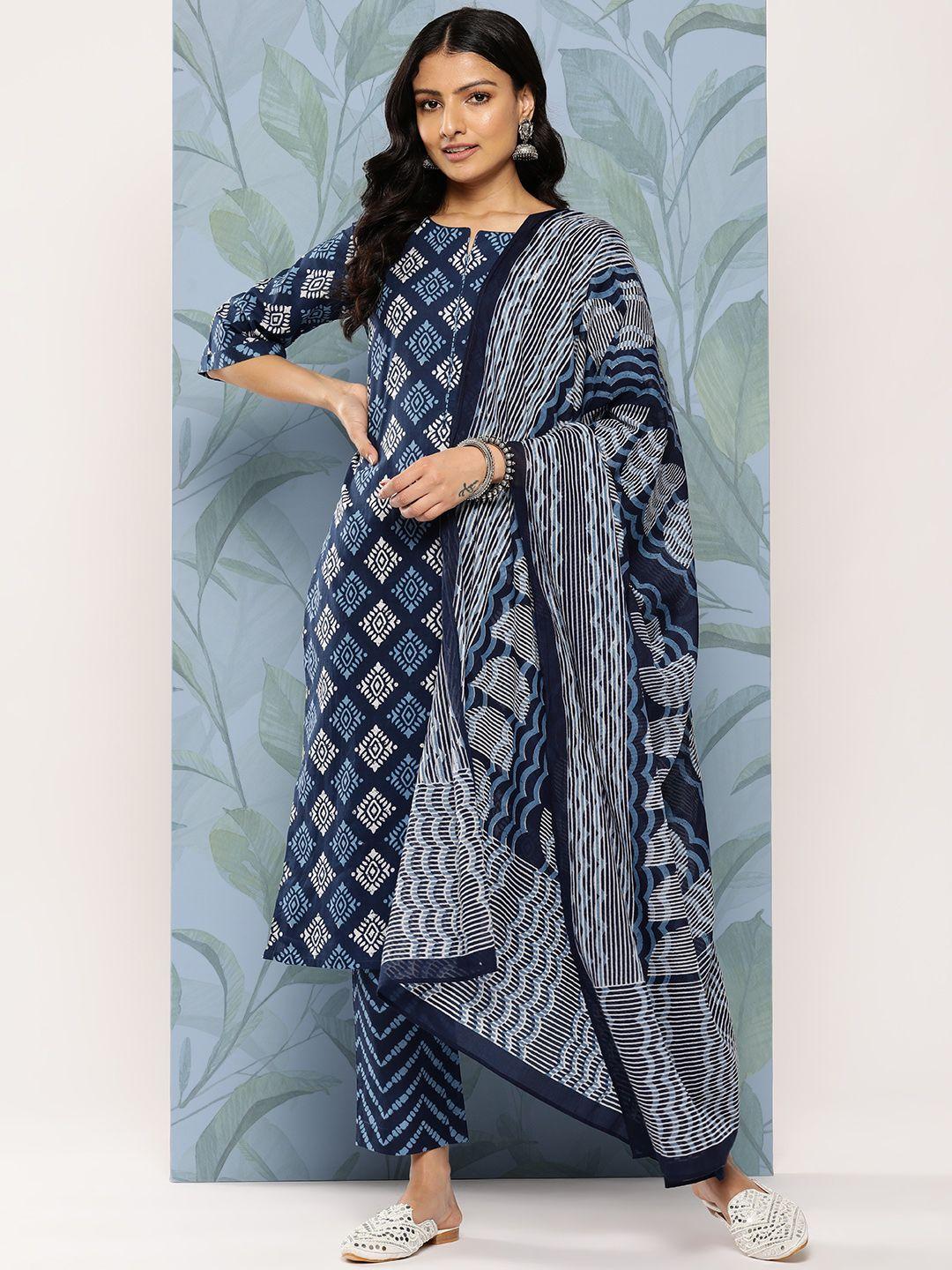 libas ethnic motifs printed pure cotton kurta with trousers & with dupatta