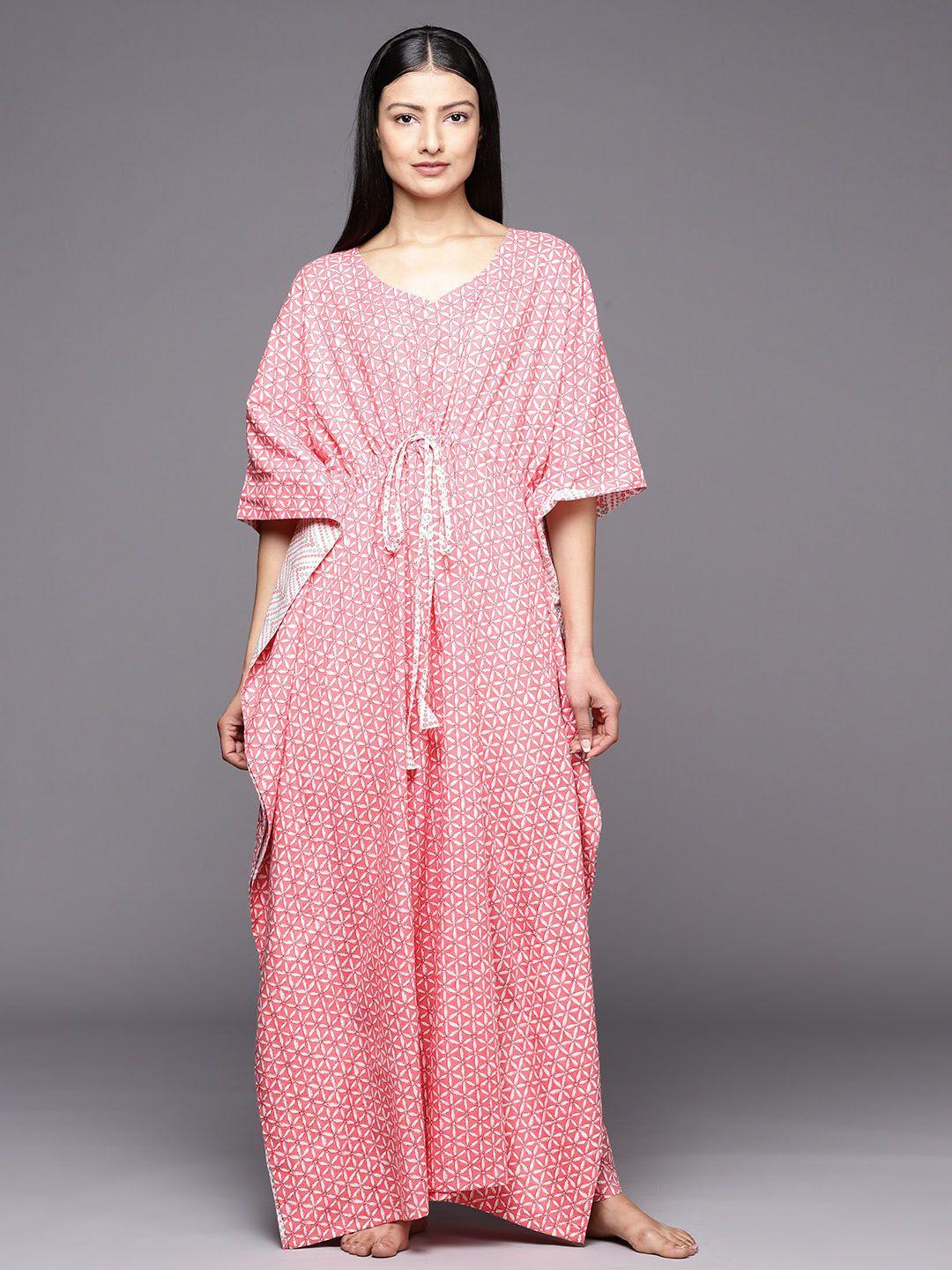 libas ethnic motifs printed pure cotton maxi kaftan nightdress