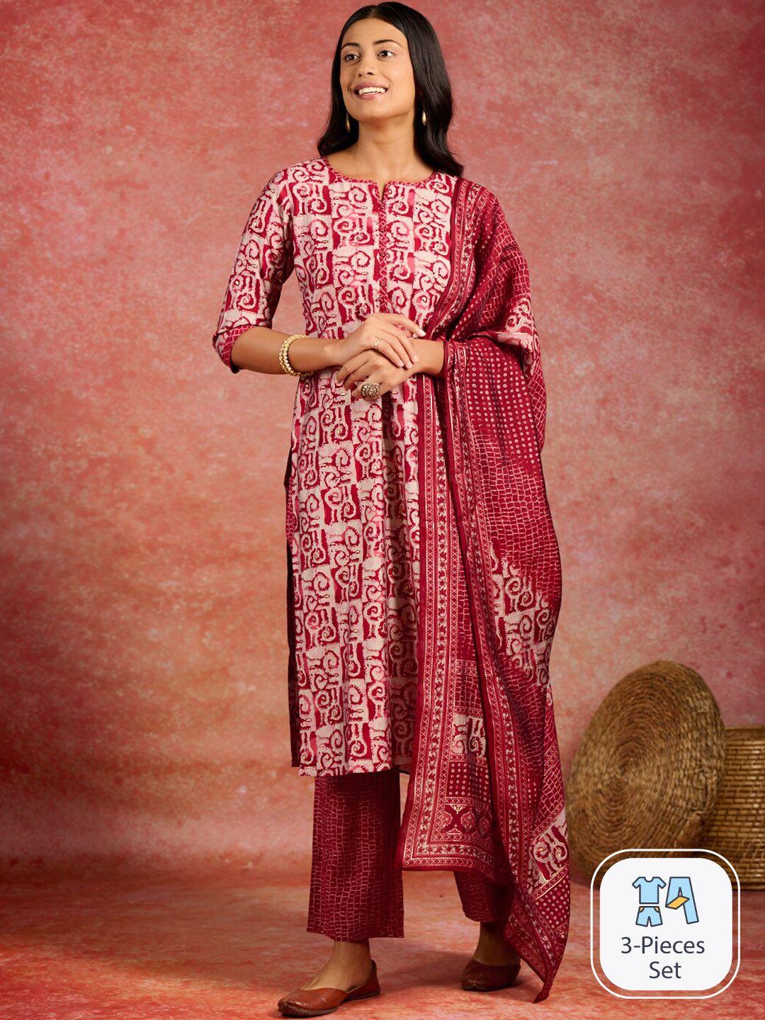 libas ethnic motifs printed regular kurta with trousers & dupatta