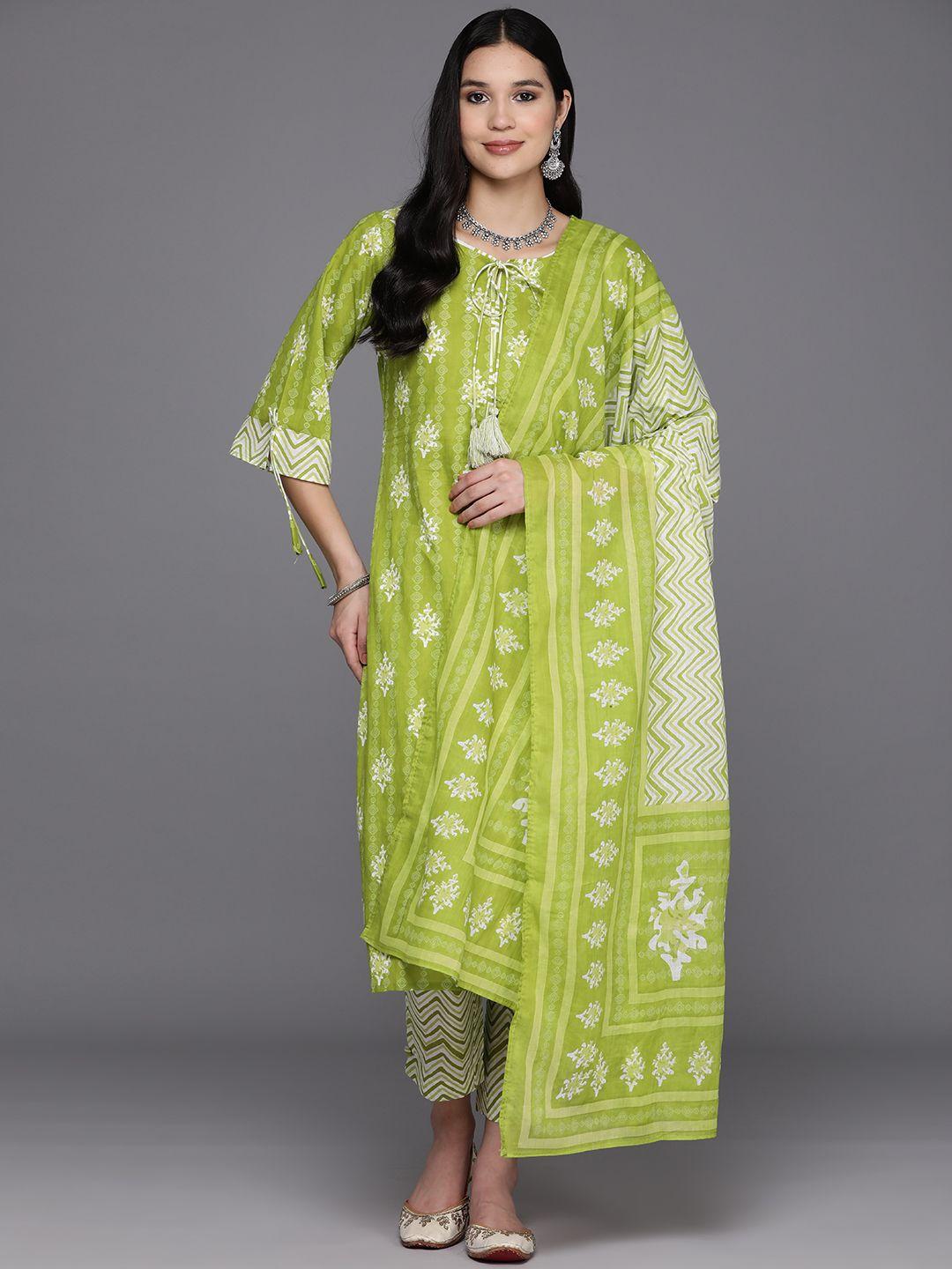 libas ethnic motifs printed regular pure cotton kurta with trousers & dupatta