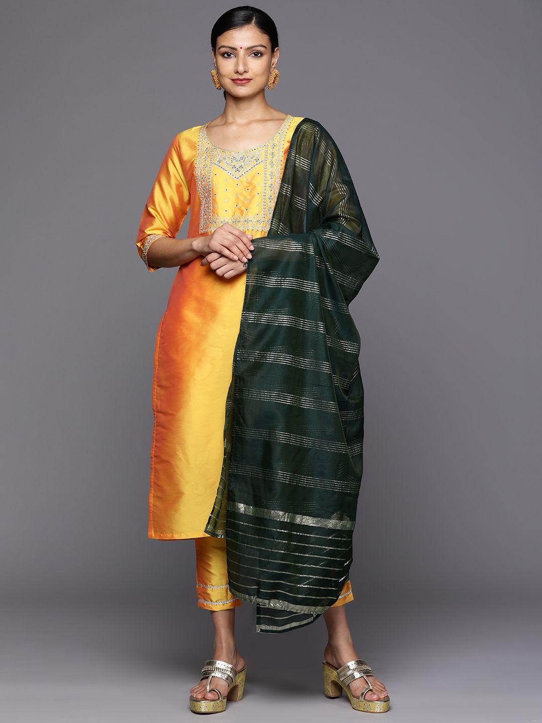 libas ethnic motifs yoke design zari kurta with trousers & dupatta