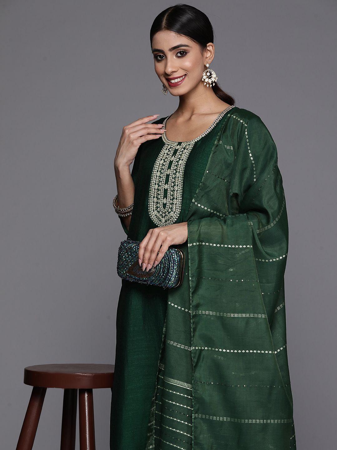 libas ethnic motifs yoke design zari kurta with trousers & dupatta