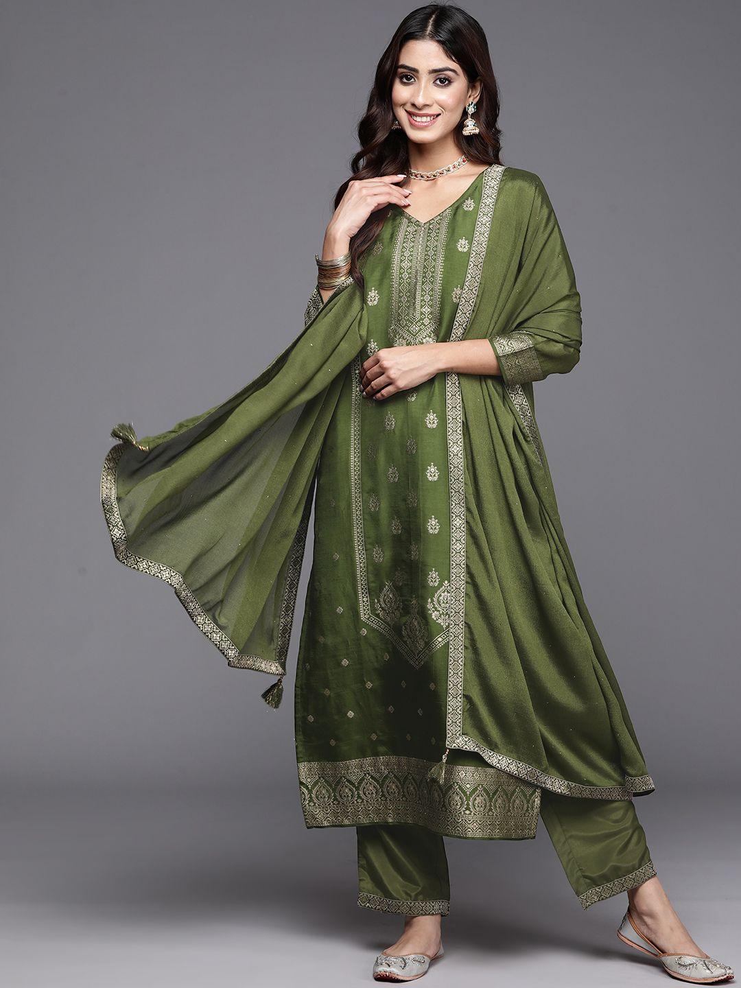 libas ethnic motifs zari regular kurta with trousers & dupatta