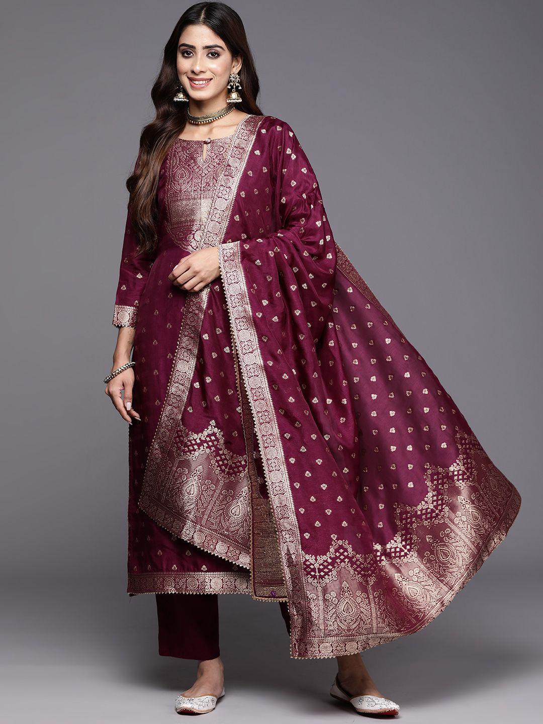 libas ethnic motifs zari regular pure silk kurta with trousers & dupatta