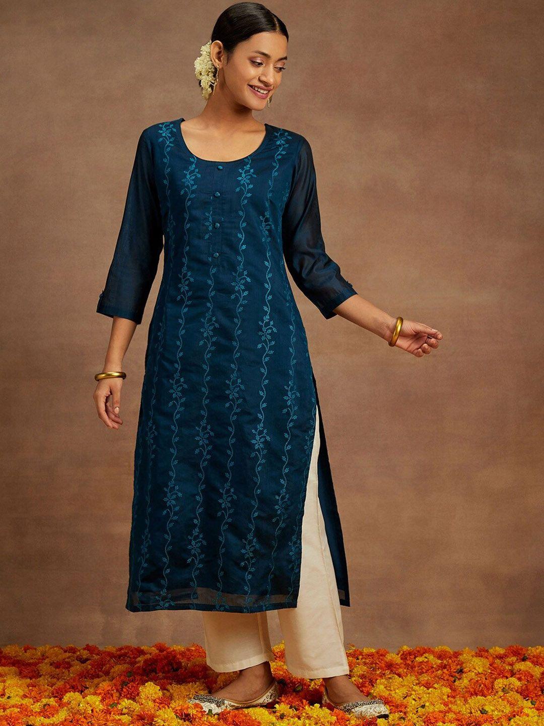 libas floral embroidered chanderi silk kurta