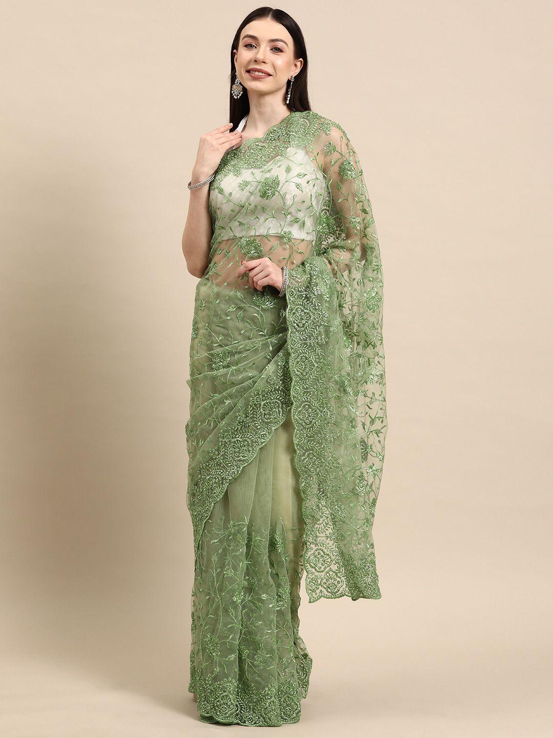 libas floral embroidered net heavy work saree