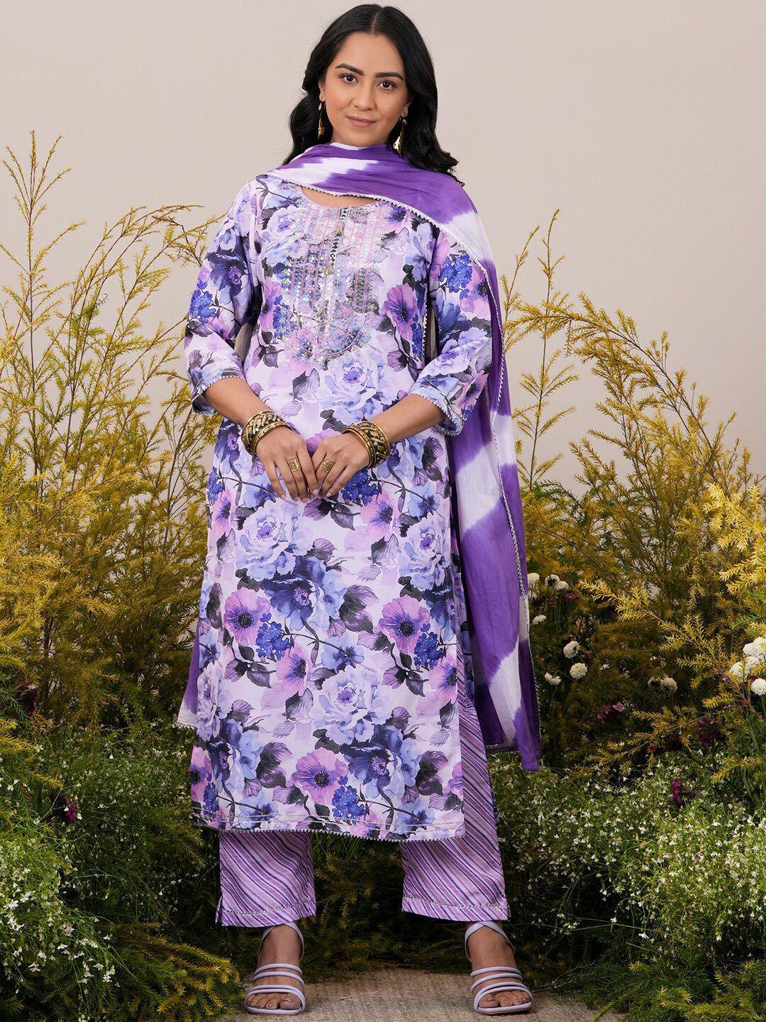 libas floral embroidered regular kurta with trousers & dupatta