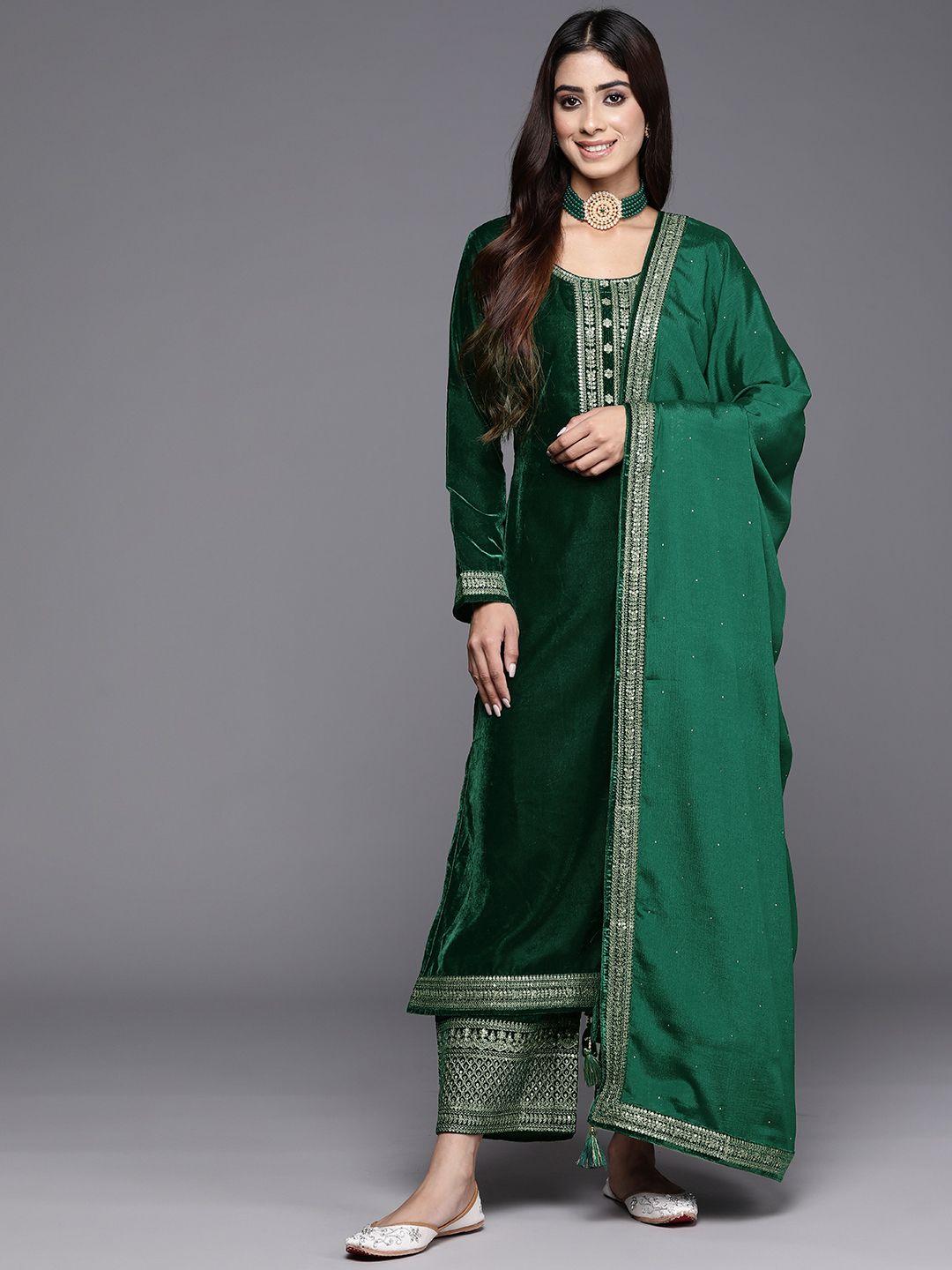 libas floral embroidered regular sequinned velvet kurta with palazzos & dupatta