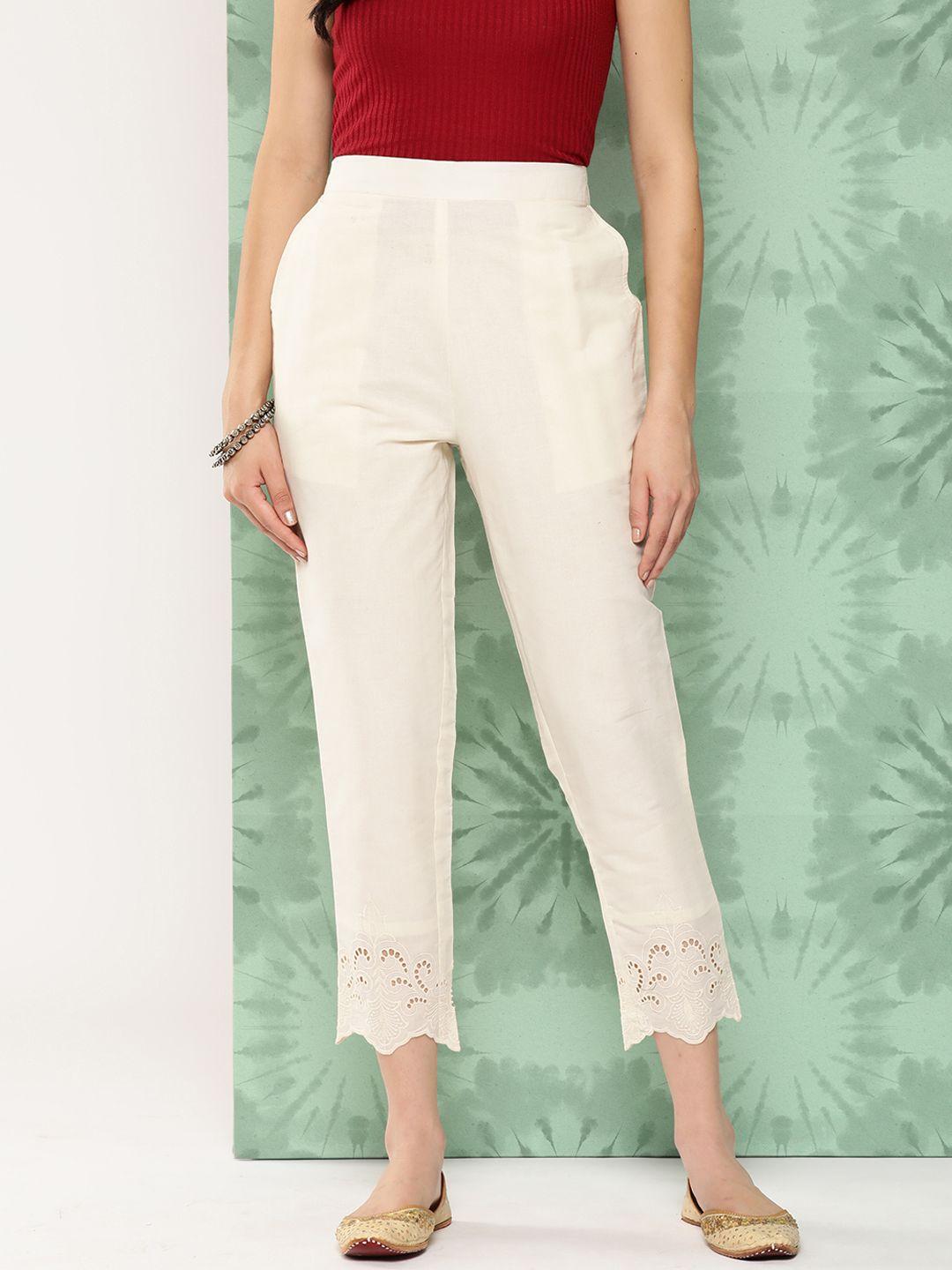 libas floral embroidered relaxed straight leg trousers