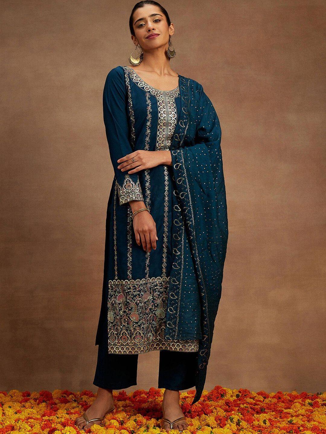 libas floral embroidered straight kurta with trousers & with dupatta