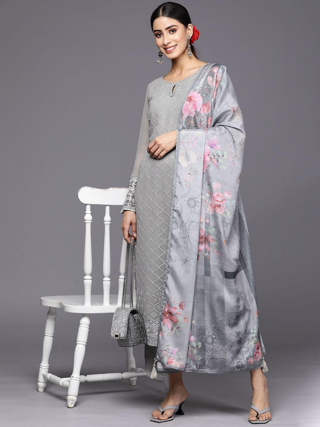 libas floral embroidered thread work kurta with trousers & with dupatta