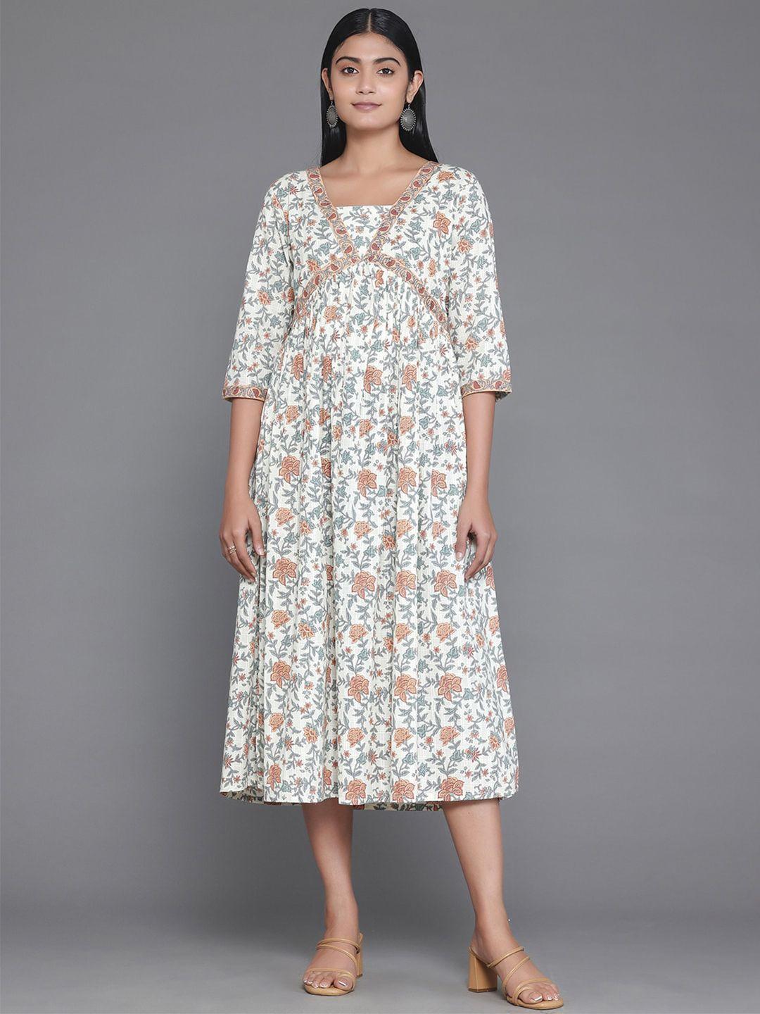 libas floral printed cotton a-line midi dress