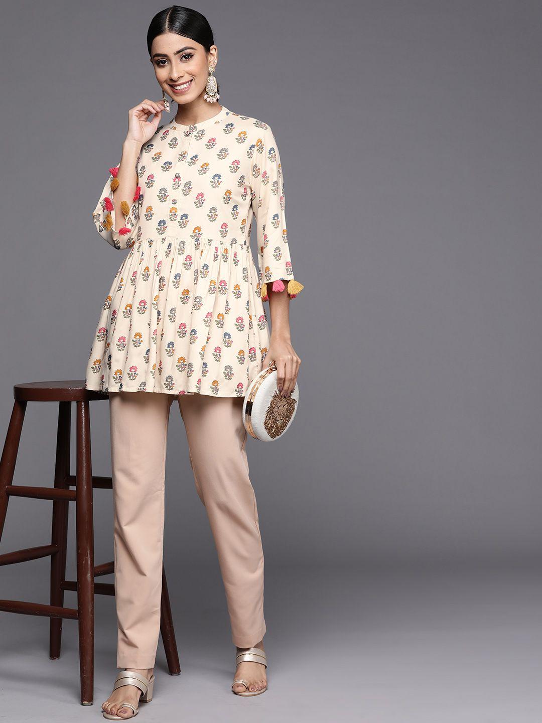 libas floral printed flared sleeves empire kurti