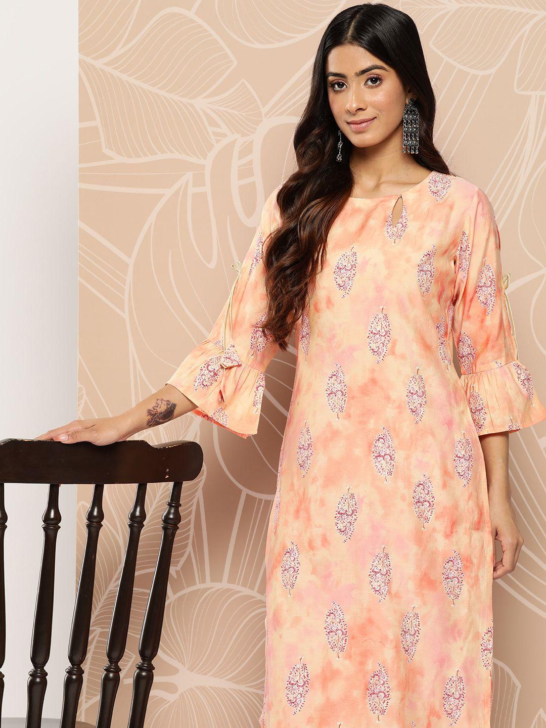 libas floral printed keyhole neck bell sleeves floral kurta