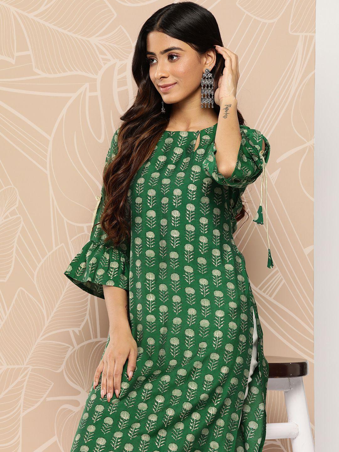 libas floral printed keyhole neck bell sleeves floral kurta