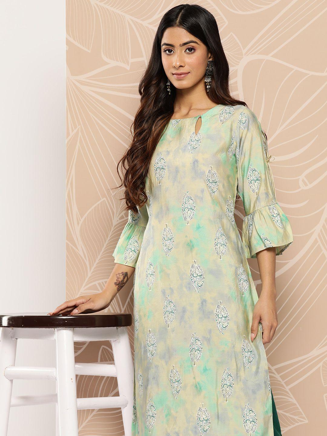 libas floral printed keyhole neck bell sleeves floral kurta