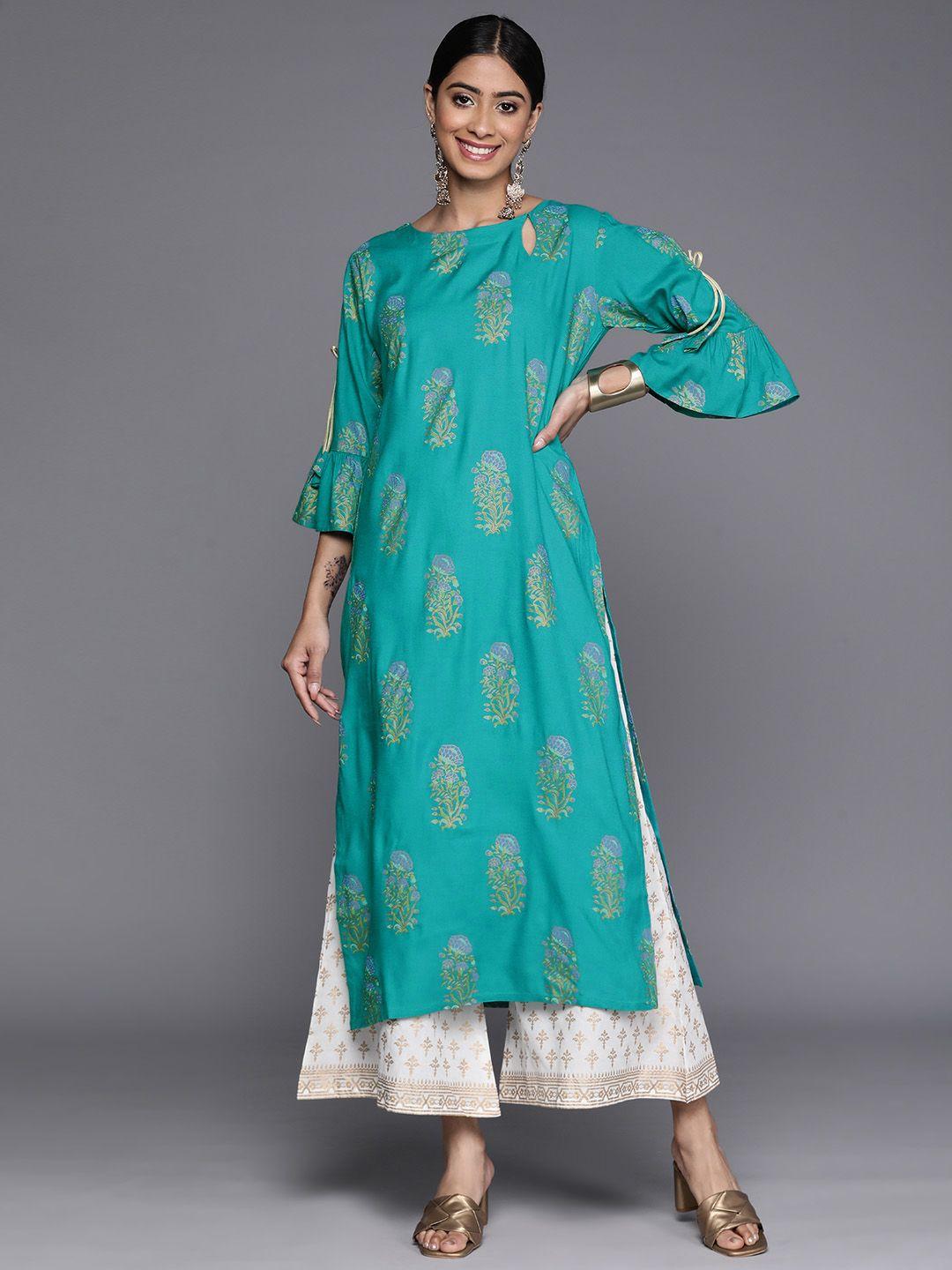 libas floral printed keyhole neck bell sleeves kurta