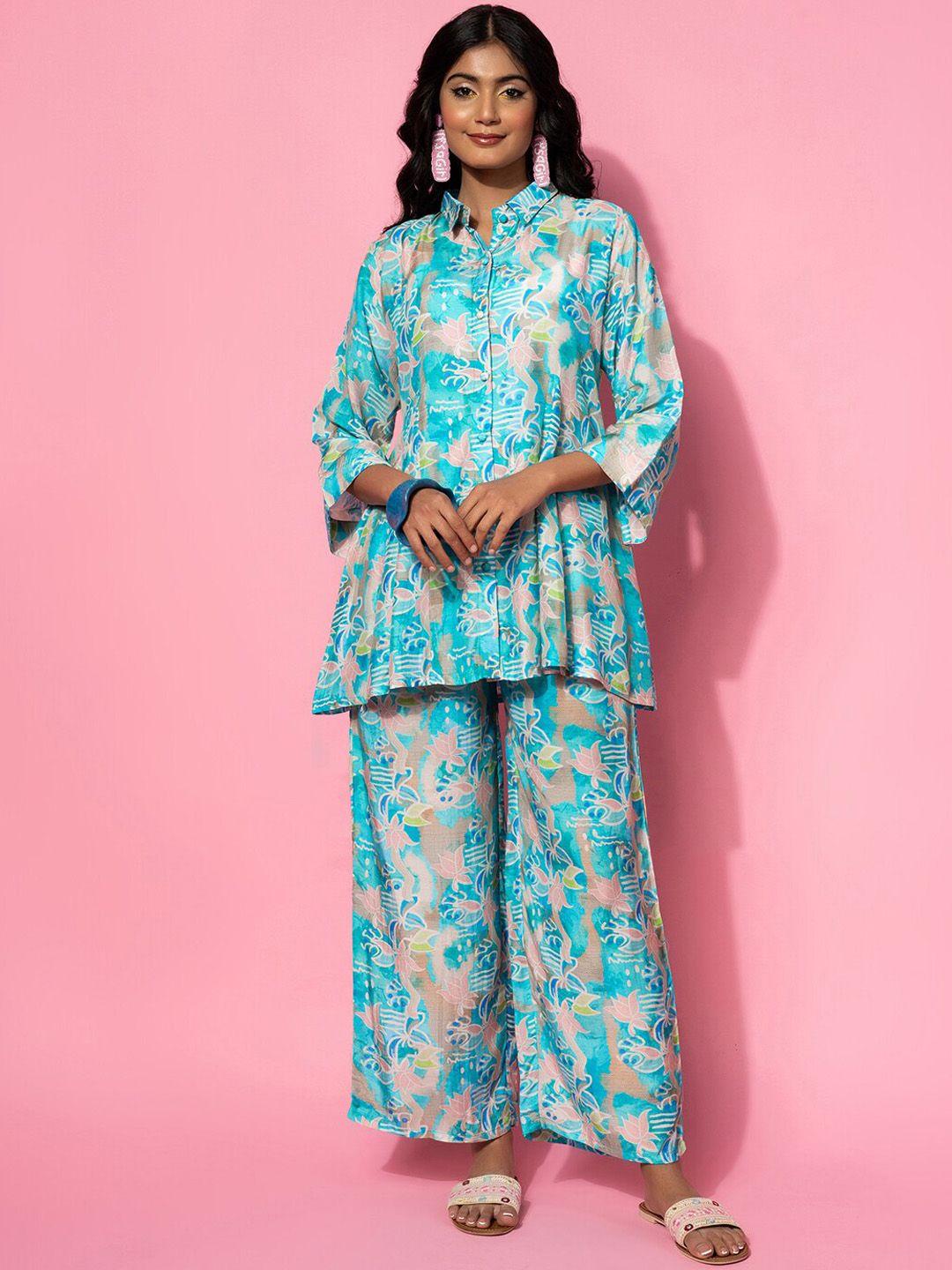 libas floral printed longline tunic with palazzos