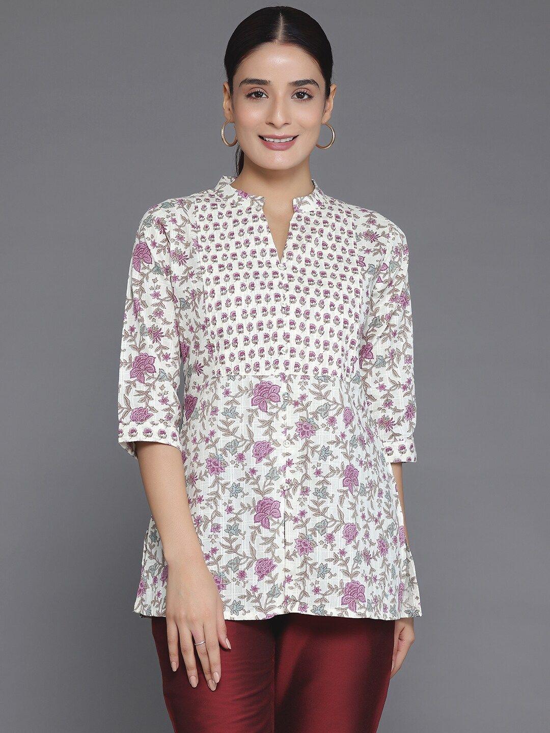 libas floral printed mandarin collar straight kurti