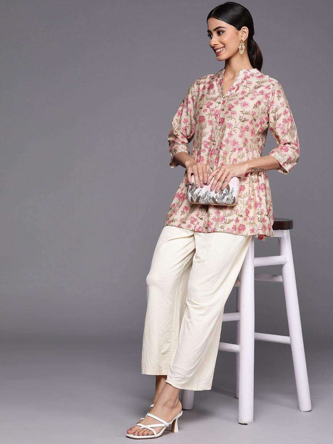 libas floral printed pleated kurti