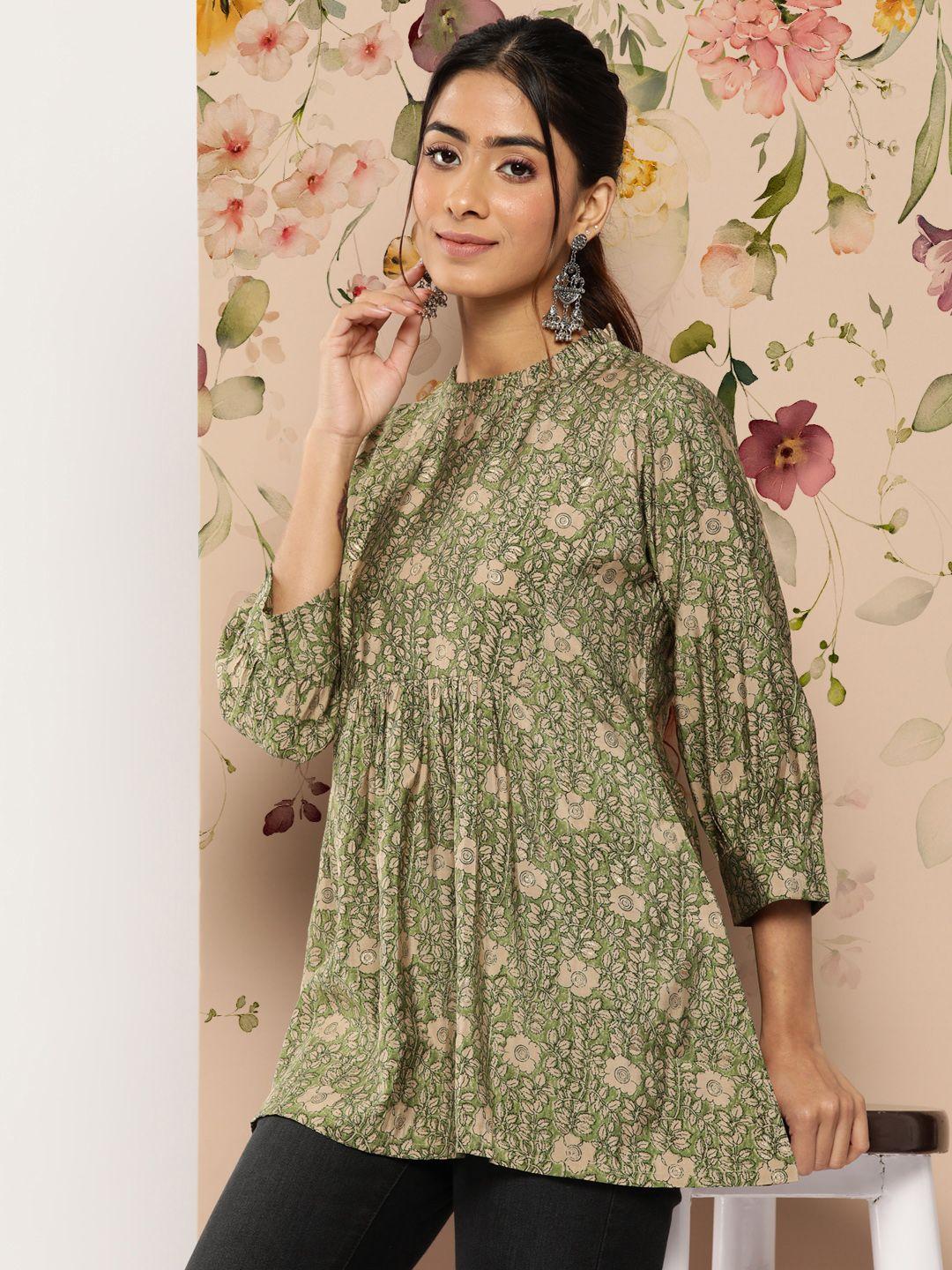 libas floral printed pleated kurti