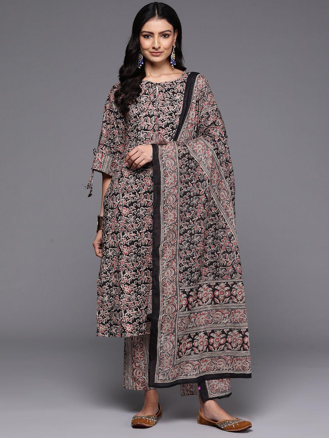 libas floral printed pure cotton kurta with trousers & dupatta