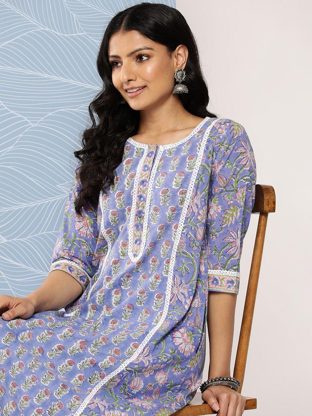 libas floral printed pure cotton kurta with trousers