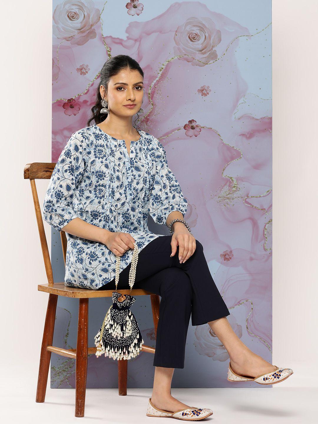 libas floral printed pure cotton pleated kurti