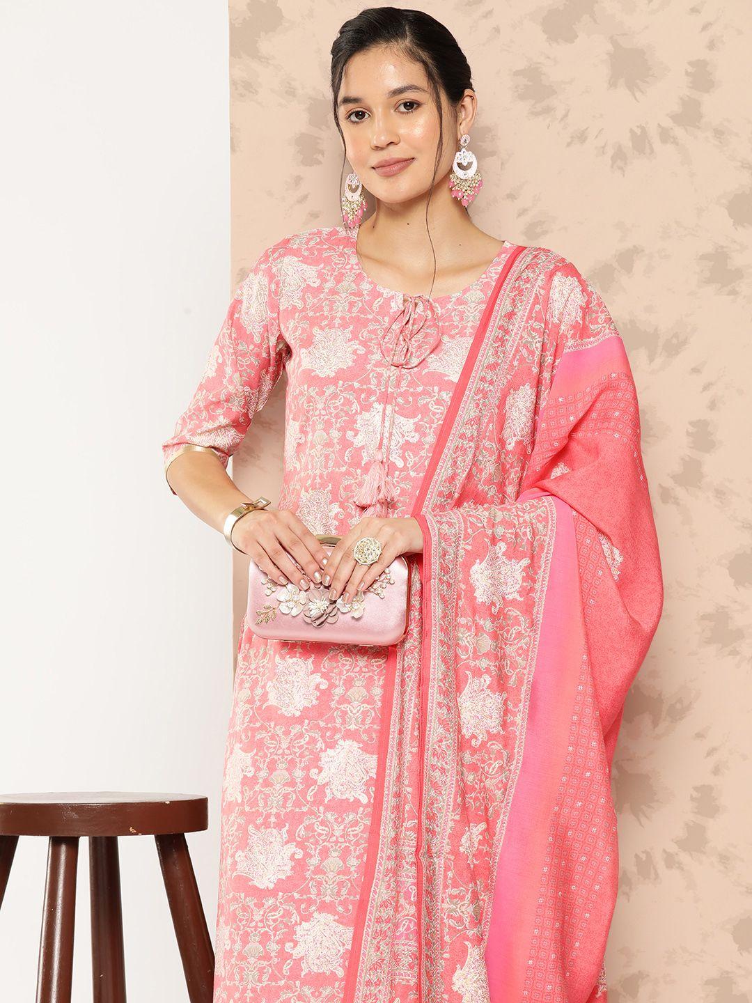 libas floral printed regular kurta with trousers & dupatta