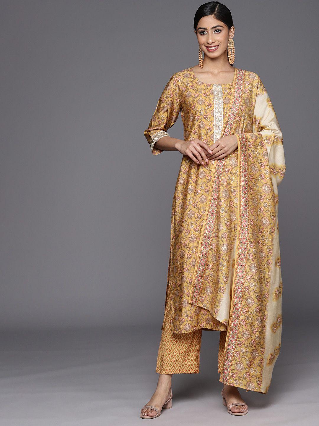 libas floral printed regular kurta with trousers & with dupatta