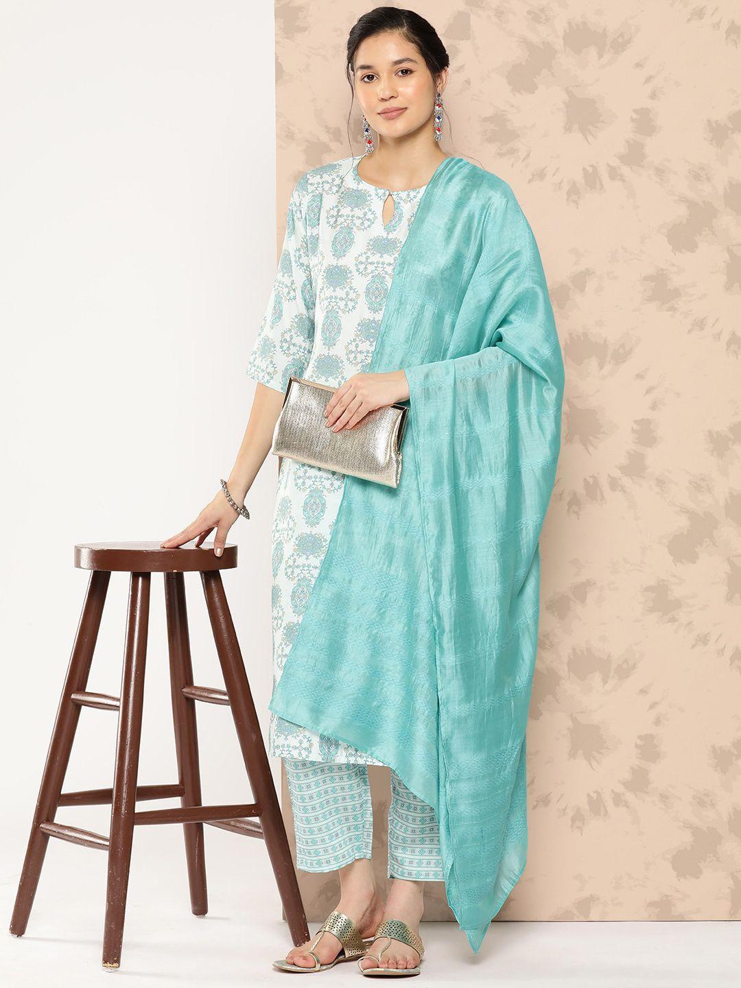 libas floral printed regular kurta with trousers & with dupatta