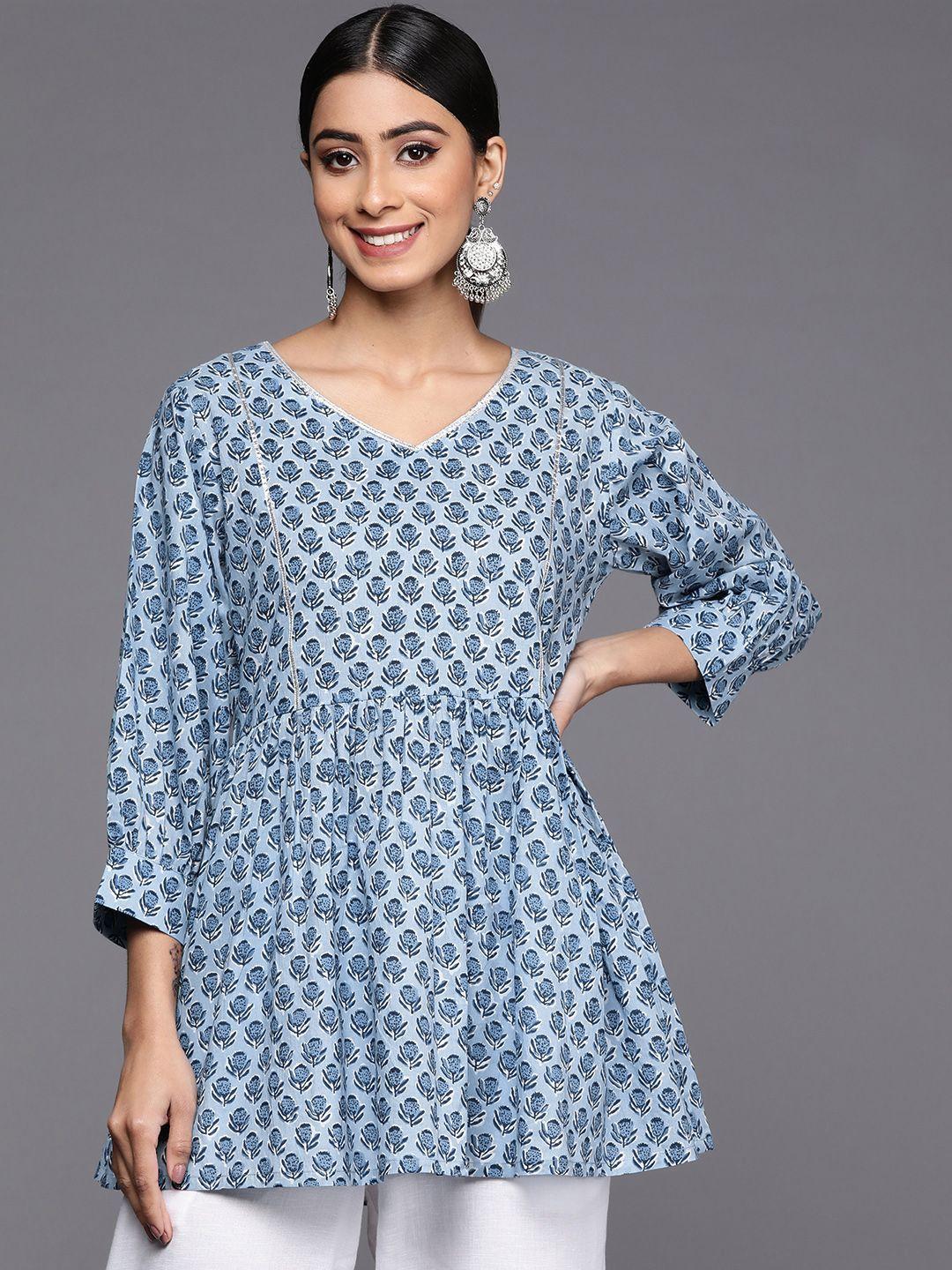 libas floral printed v-neck gotta patti pure cotton empire kurti