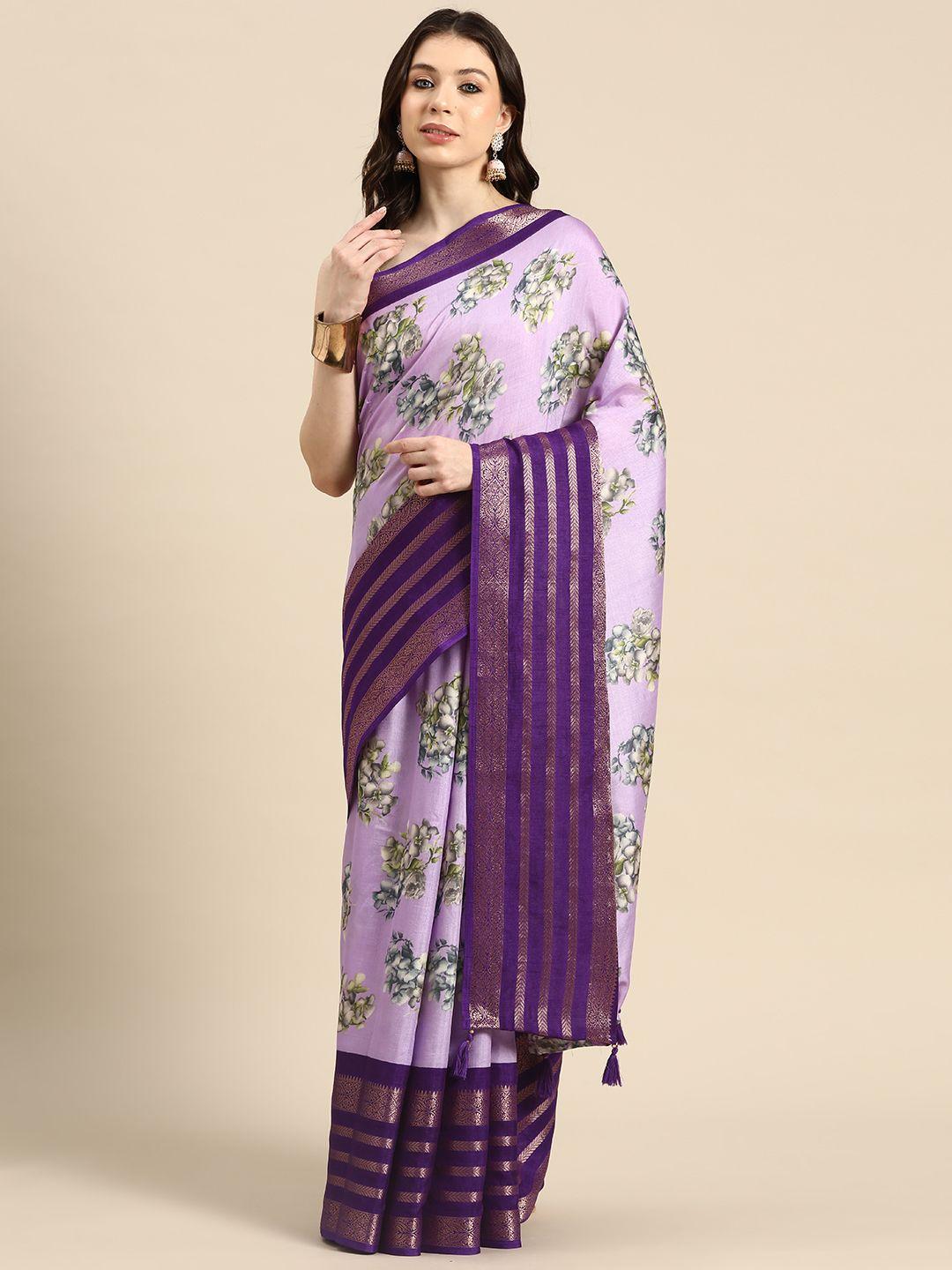 libas floral printed zari saree