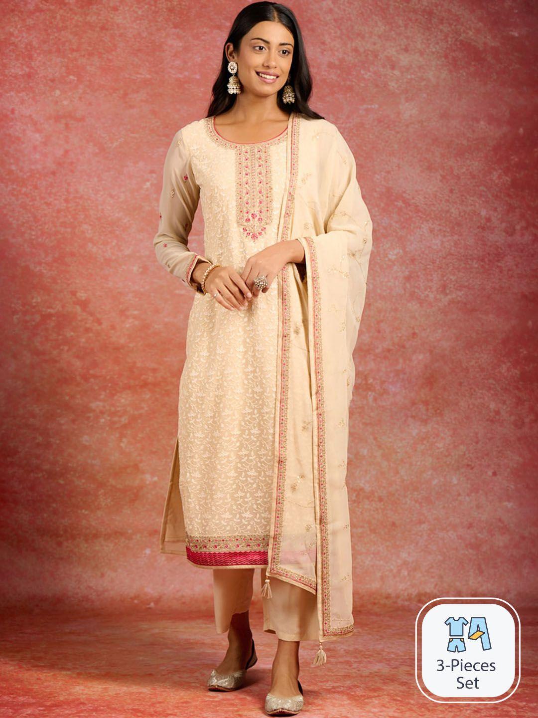 libas floral sequinned embroidered regular kurta with trousers & dupatta