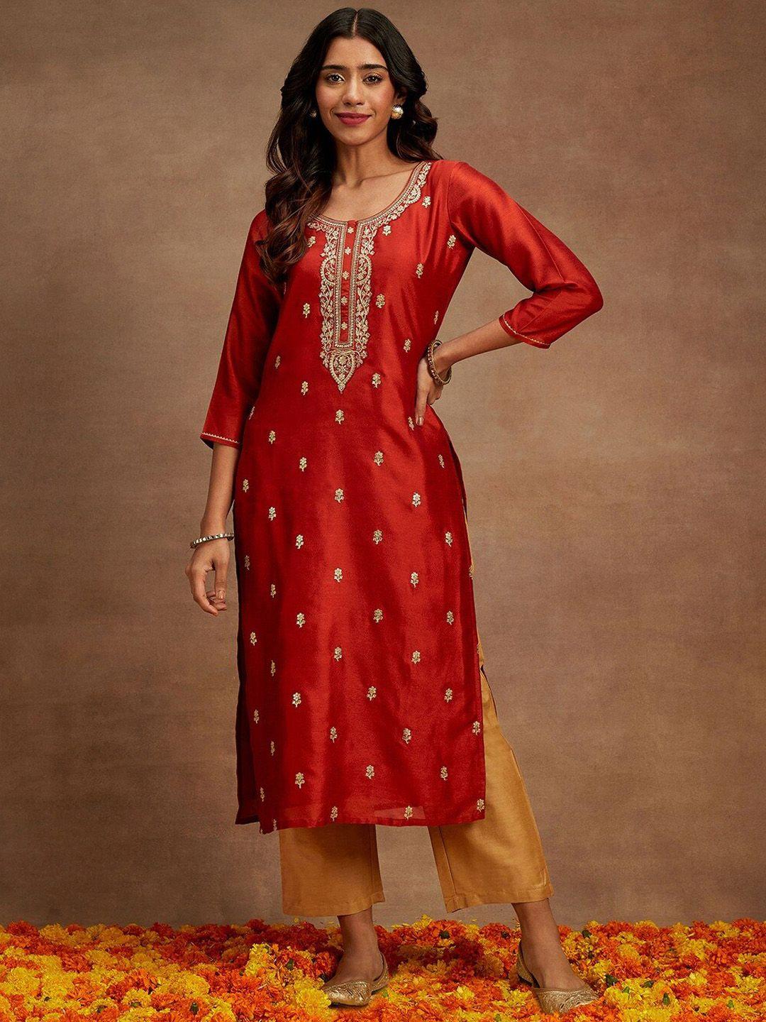 libas floral silk embroidered kurta